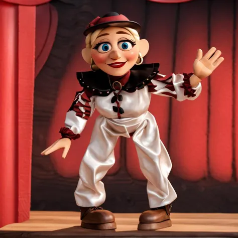 singer Madonna, carved wooden puppet, ((wood texture)), as a rock star, pixar style, 4k, hd,