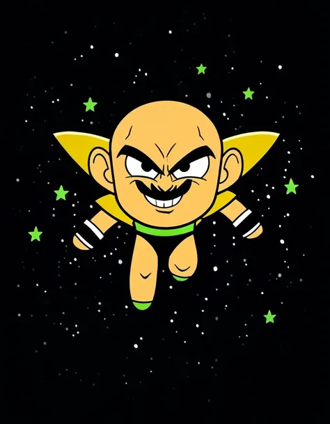 <lora:PowerPuff_Girls:1.0>
score_9, score_8_up, score_7_up, score_6_up, score_5_up, score_4_up, BREAK
Nnapppa, bald, thin mustache, solo, male, short, chibi, young, flying in space, black background, stars, green nebula cloud, (high angle:0.7), full body, black armor, yellow shoulder pads, bare legs, evil grin, shiny head, long head, black underwear, brown tail <lora:Sayans_pony:0.65>