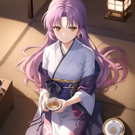 adult renne, japanese tea ceremony on a tatami, wearing an elegant kimono, masterpiece, best quality, extremely detailed CG unity 8k wallpaper