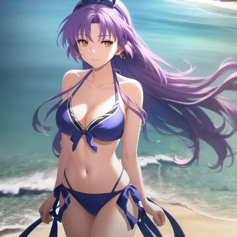 adult renne wearing an elegant bikini on the beach, masterpiece, best quality, extremely detailed CG unity 8k wallpaper