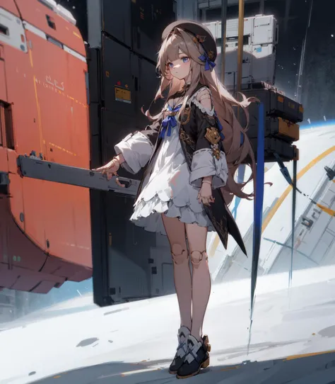 1girl,solo,hertasr,dress,dollgirl, <lora:HertaStarRailV1:1>beret,standing, full body, spacecraft,