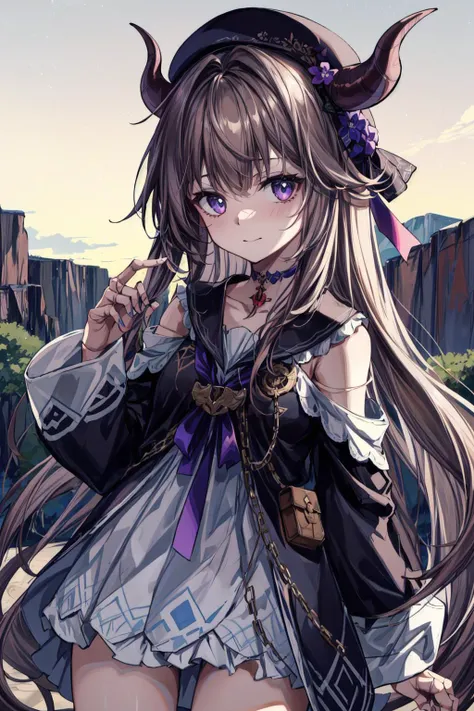 1girl,many broccoli,kawaii small,,cracked skin,embarrassed,on back,Ink Drawing, portrait, fabled, troll, minotaur, with a canyon in the background, <lora:flat:-1> <lora:HertaStarRailV1:0.95> hertasr, dress, dollgirl, beret,