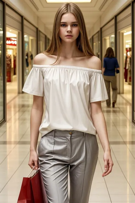 <lora:kawaii7.1.3_obj20:0.75:0.25>, European woman, closeup, sandals, (shirt), pants, (shopping mall hallway), ZM_paraskevi, wide shoulders, perfect face, (contact iris: 1.1), pale skin, skin pores , depth of field