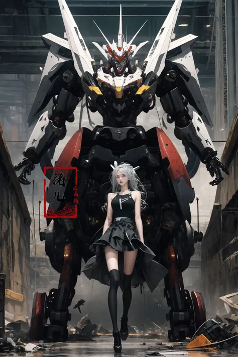 Mecha(dramatic, gritty, intense:1.4),masterpiece, best quality, 32k uhd, insane details, intricate details, hyperdetailed, hyper quality, high detail, ultra detailed, Masterpiece, super vista,
Epic CG masterpiece, Asuka Langley Soryu,hdr,dtm, full ha, in the style of mecha anime, like a god The dancing long knife charging forward battlefield, the burst meteor, the fierce battle of fighting with his life, 8K, ultra detailed graphic tension, dynamic poses, stunning colors, 3D rendering, surrealism, cinematic lighting effects, realism, 00 renderer, super realistic, full - body photos, super vista, super wide Angle, HD
Factory, machinery, luminescence, light pollution, cyberpunk
1girl, solo,(masterpiece), (best quality), mecha,battle, glowing, night,  science_fiction, signat,(Armor rusted:1.2)(At night:1.1),(white hair:1.1)(Optical wing deployment:1.5),
(Light pollution, laser sword in hand:1.2) (Slim body, long legs:1.1)mecha musume, flying, floating, skinny, thrusters, heavy weapon, cannon,Realistic light, high-precision shadows,ray tracing,8k,3d,Realistic style,Attack action, dynamic perspective,Very detailed detail, very nice texture,white,Collapsed house,(more drone:1.1),Floating cannon,(War damage:1.1), mechanical arms, headgear,
full body,Realistic skin, realistic light and shadow, Exposed collarbone, exposed shoulders{an extremely delicate and beautiful girl}(Combat posture:1.3),(ruins battlefield:1.5),light,3d,Unreal 5(Mechanical parts emit light:1.3)(light pollution:1.3)sweat(long legs:1.3),( very long hair:1.3),(Damaged clothes:1.3)tear,(injured:1.2),(There is a halo behind:1.1),Lens Halo,(very long Mechanical skirt:1.8),(very long mechanical cape:1.1),
Facing the audience,(Raising the weapon in hand:1.1),(messy hair:1.2), (Is attacking the audience with a weapon in hand:1.1)black clother,( wet hair:1.4)(Black transparent pantyhose:1.1)(light anger:1.1)(More halos:1.5)(Floating cape and skirt:1.1)(evil smile:1.1), (red ribbon),(Blood on face:0.8),
<lora:~Q?-g:u2 Mecha:0.8>