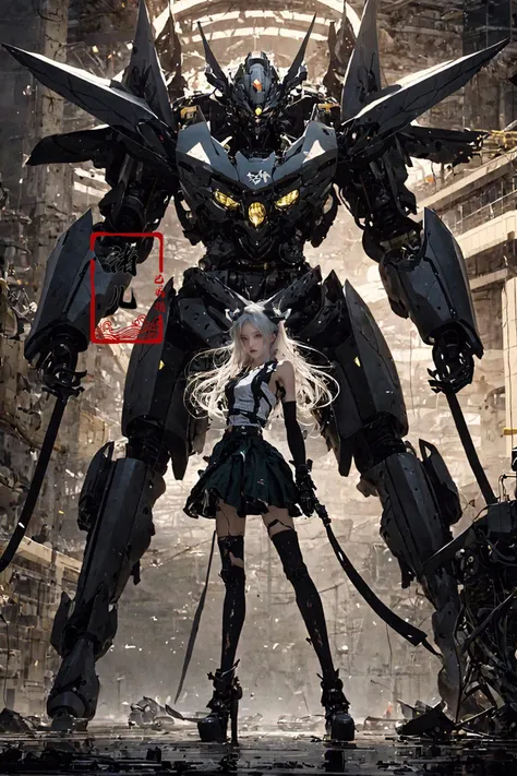 Mecha(dramatic, gritty, intense:1.4),masterpiece, best quality, 32k uhd, insane details, intricate details, hyperdetailed, hyper quality, high detail, ultra detailed, Masterpiece, super vista,
Epic CG masterpiece, Asuka Langley Soryu,hdr,dtm, full ha, in the style of mecha anime, like a god The dancing long knife charging forward battlefield, the burst meteor, the fierce battle of fighting with his life, 8K, ultra detailed graphic tension, dynamic poses, stunning colors, 3D rendering, surrealism, cinematic lighting effects, realism, 00 renderer, super realistic, full - body photos, super vista, super wide Angle, HD
Factory, machinery, luminescence, light pollution, cyberpunk
1girl, solo,(masterpiece), (best quality), mecha,battle, glowing, night,  science_fiction, signat,(Armor rusted:1.2)(At night:1.1),(white hair:1.1)(Optical wing deployment:1.5),
(Light pollution, laser sword in hand:1.2) (Slim body, long legs:1.1)mecha musume, flying, floating, skinny, thrusters, heavy weapon, cannon,Realistic light, high-precision shadows,ray tracing,8k,3d,Realistic style,Attack action, dynamic perspective,Very detailed detail, very nice texture,white,Collapsed house,(more drone:1.1),Floating cannon,(War damage:1.1), mechanical arms, headgear,
full body,Realistic skin, realistic light and shadow, Exposed collarbone, exposed shoulders{an extremely delicate and beautiful girl}(Combat posture:1.3),(ruins battlefield:1.5),light,3d,Unreal 5(Mechanical parts emit light:1.3)(light pollution:1.3)sweat(long legs:1.3),( very long hair:1.3),(Damaged clothes:1.3)tear,(injured:1.2),(There is a halo behind:1.1),Lens Halo,(very long Mechanical skirt:1.8),(very long mechanical cape:1.1),
Facing the audience,(Raising the weapon in hand:1.1),(messy hair:1.2), (Is attacking the audience with a weapon in hand:1.1)black clother,( wet hair:1.4)(Black transparent pantyhose:1.1)(light anger:1.1)(More halos:1.5)(Floating cape and skirt:1.1)(evil smile:1.1), (red ribbon),(Blood on face:0.8),
<lora:~Q?-g:u2 Mecha:0.8>