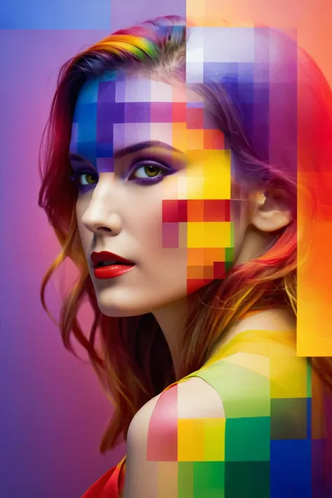 Le Parc,<lora:LeParc_AI_LoRA_XL_v2.1-000020:1>,double exposure,<lora:Double_Exposure:1>,
a colorful background with squares of different colors abstraccion geometrica,color surfaces,rainbow,red,green,yellow,orange,purple,violet,
a beautiful masterpiece painting of a female model by juan gimenez,award winning,trending on artstation,