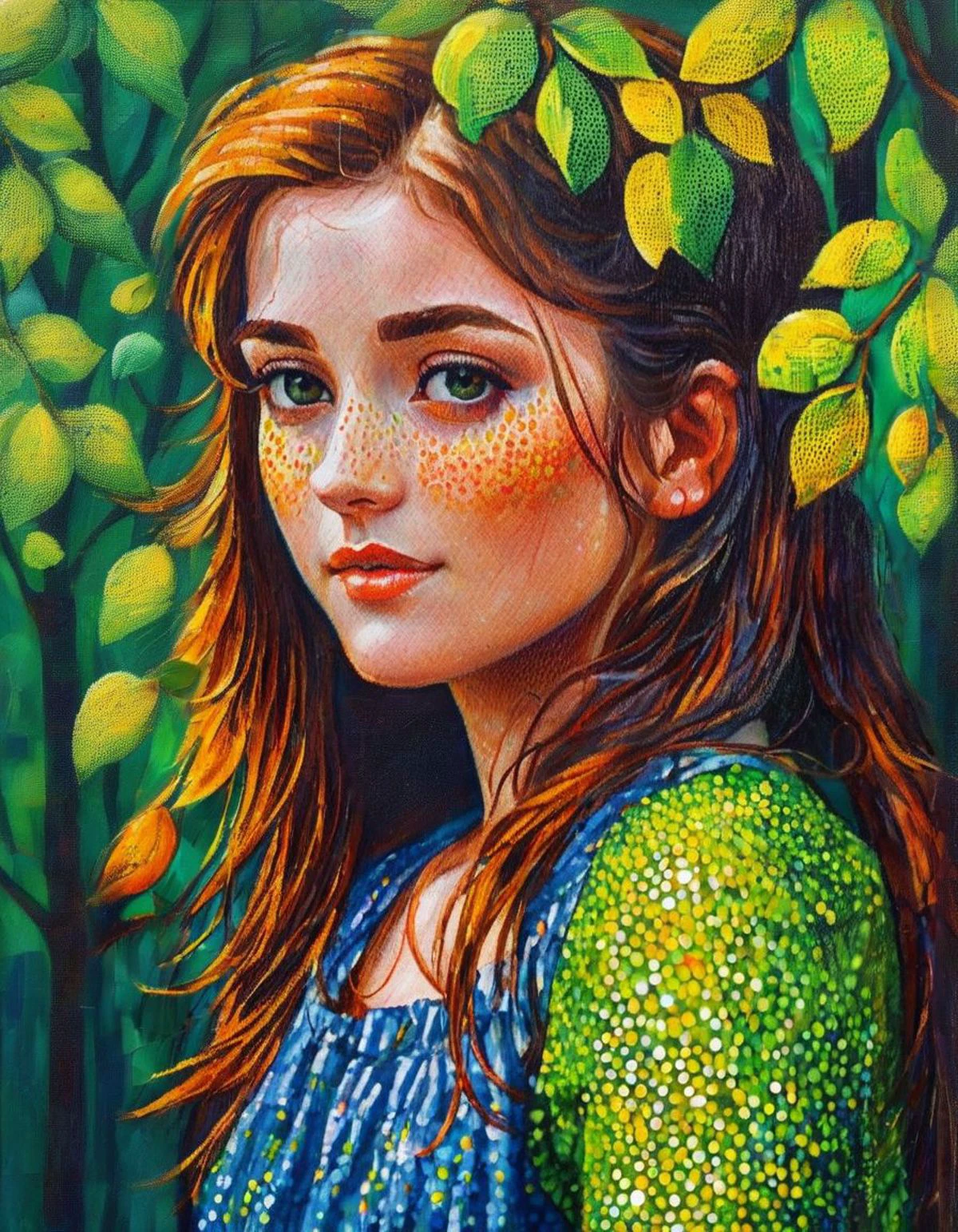 everything is overlapping pointillist dots, impressionist painting of a cute girl (Australian, student, tight leggings), (pointilist painting:2), (pointilism:1.5), (paint dots:1.2), (abstract:1.1), analog painted pixels, impressionist painted dots (oil paint, paint texture, large dots, overlapping dots, heavy oil paint texture), painting by Monet, (overlapping dots:1.2), bare trees with new leaves (freshly budding, spring bud green, small), (cute girl (pointillist):1.5),
<lora:LeParc_AI_LoRA_XL_v2.1:0.75>,