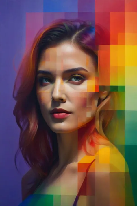 Le Parc,<lora:LeParc_AI_LoRA_XL_v2.1-000020:1>,double exposure,<lora:Double_Exposure:1>,
a beautiful masterpiece painting of a female model by juan gimenez,award winning,trending on artstation,
a colorful background with squares of different colors abstraccion geometrica,color surfaces,rainbow,red,green,yellow,orange,purple,violet,