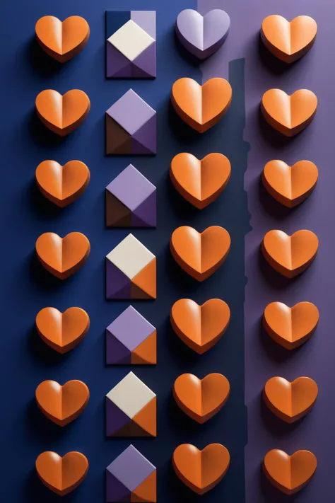 le parc,<lora:LeParc_AI_LoRA_XL_v2.1-000020:1>,
Decorative painting formed by repeated arrangement of heart patterns,chocolate material,white,lavender and navy flora soft four colors,3D vector art,cute and quirky,fantasy art,water effect color,bokeh,Adobe Illustrator,hand painting,digital painting,low poly,soft lighting,top view,isometric style,retro aesthetics,character focus,4K resolution,realistic photo rendering,use Cinema 4D,sweet,abstraccion,GEOMETRICA,COLOR SURFACES,