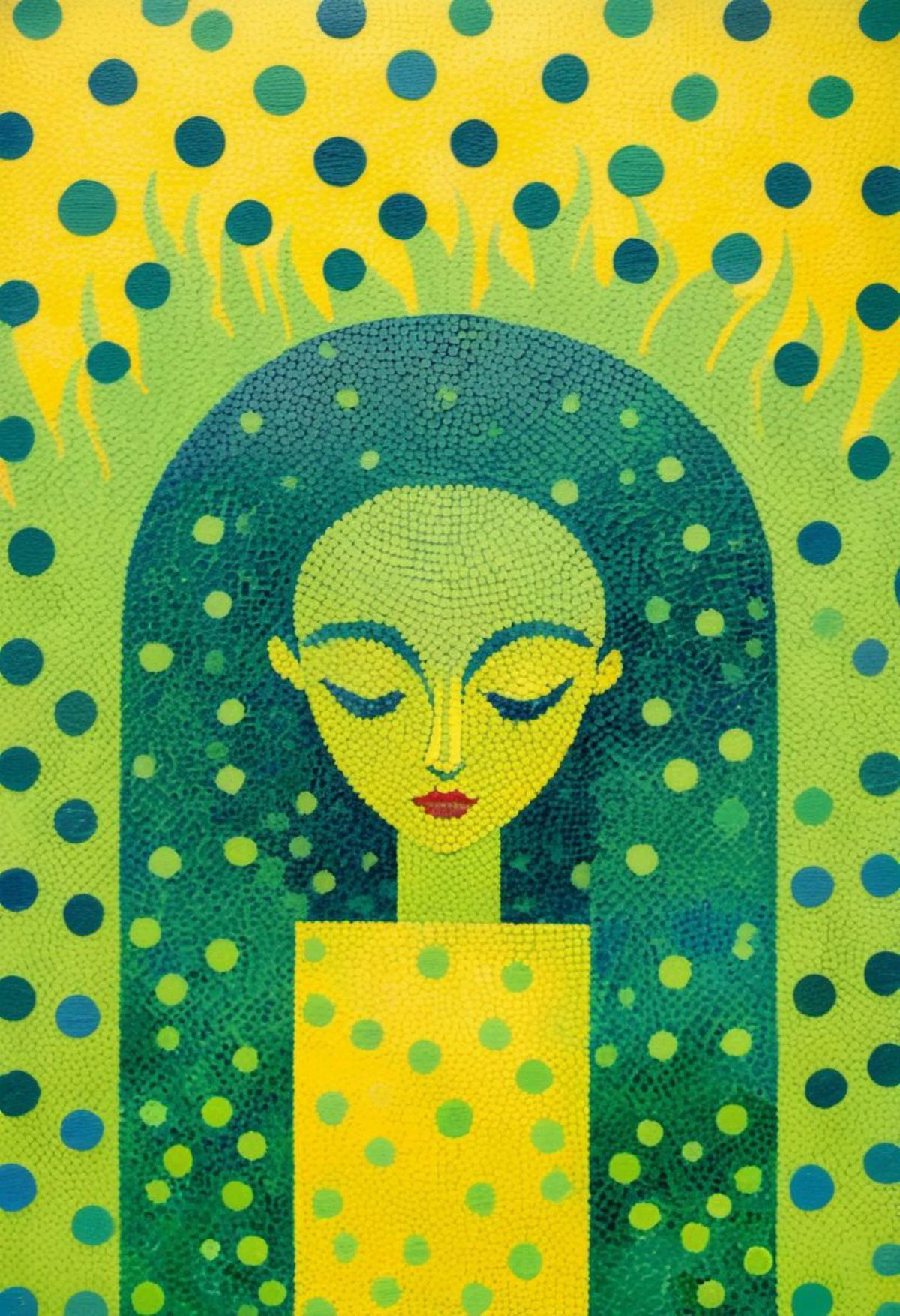 pattern of pointilist dots, cute girl, (pointilist painting:2), (pointilism:2), (paint dots:2), (abstract:1.1), analog painted pixels, impressionist painted dots (oil paint, paint texture, medium size, overlapping, pixels), painting by Monet, girl by LeParc, very overlapping dots, late winter, bare trees, new leaves (freshly budding, spring green, yellow green, small)
<lora:LeParc_AI_LoRA_XL_v2.1:1.00>,