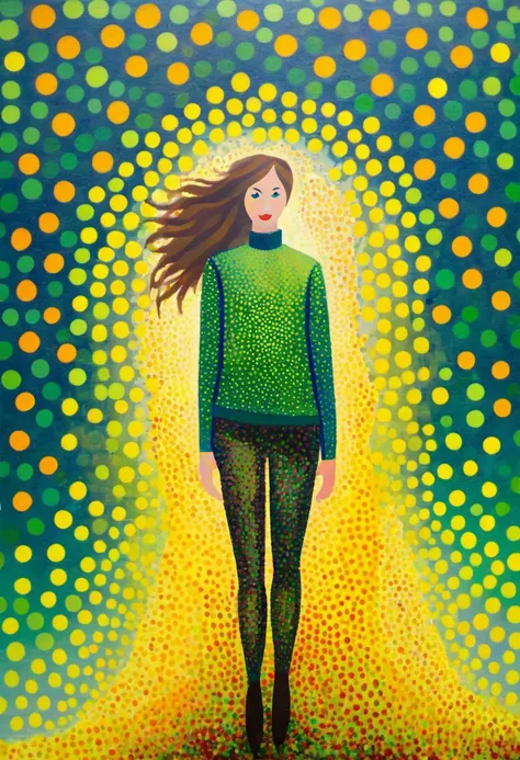 pattern of pointilist dots, cute girl (Australian, student, tight leggings), (pointilist painting:2), (pointilism:2),  (paint dots:2), (abstract:1.1), analog painted pixels, impressionist painted dots (oil paint, paint texture, medium size, overlapping, pixels), painting by Monet, girl by LeParc, very overlapping dots, late winter, bare trees, new leaves (freshly budding, spring bud green, yellow green, small)
<lora:LeParc_AI_LoRA_XL_v2.1:1.00>,