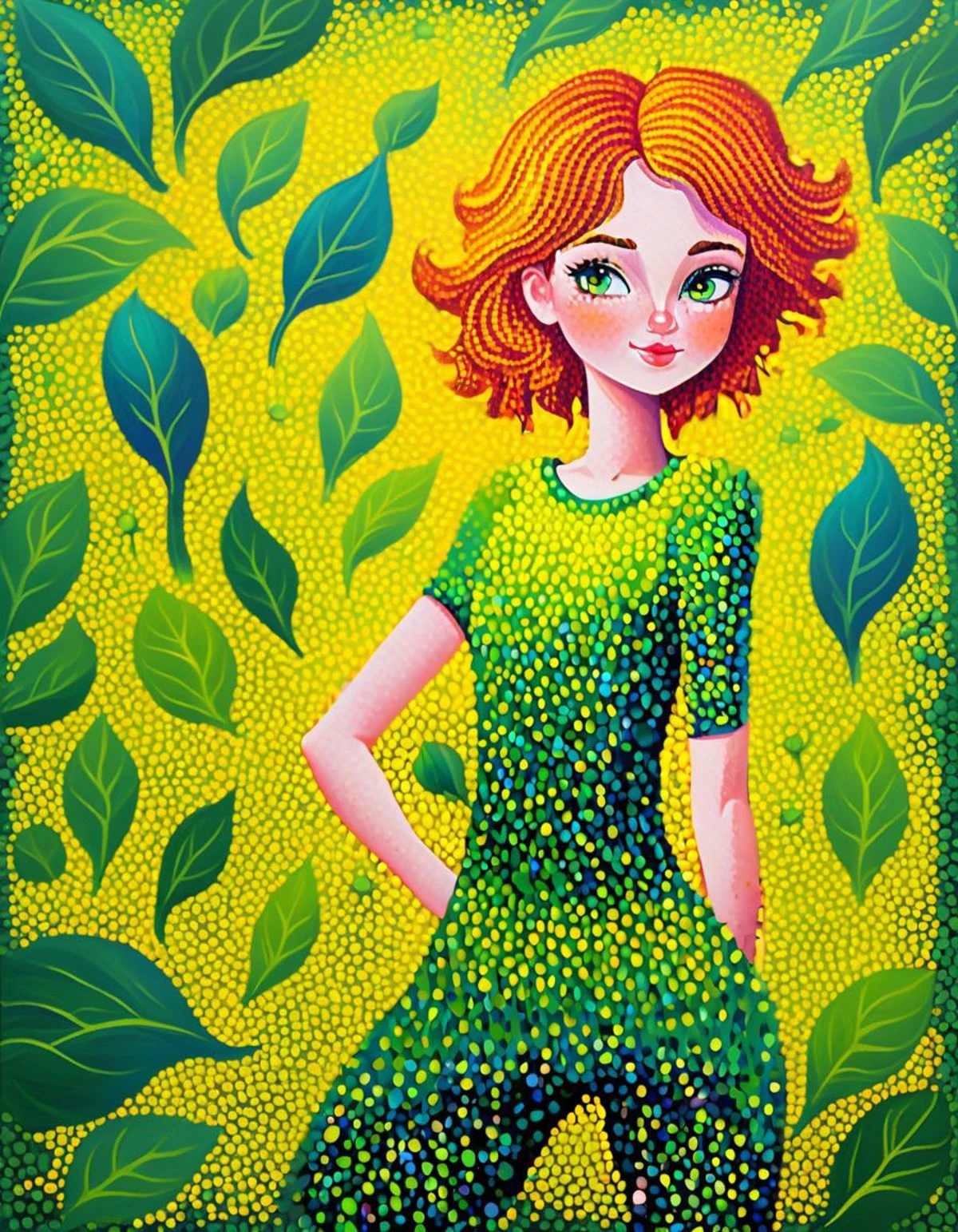 everything is overlapping pointillist dots, impressionist painting of a cute girl (Australian, student, tight leggings), (pointilist painting:2), (pointilism:1.5), (paint dots:1.2), (abstract:1.1), analog painted pixels, impressionist painted dots (oil paint, paint texture, large dots, overlapping dots, heavy oil paint texture), painting by Monet, (overlapping dots:1.2), bare trees with new leaves (freshly budding, spring bud green, small), (cute girl (pointillist):1.5),
<lora:LeParc_AI_LoRA_XL_v2.1:0.75>,
