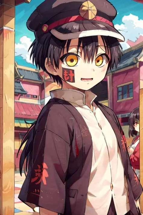 1boy,
masterpiece, ultra detail,
<lora:tsukasa-000009:0.7>
tsukasa, solo, looking at viewer, wide evil sneer , black hair, school uniform, yellow eyes, standing, whole body, hat, kimono, village
<lora:XDetail_heavy:1>