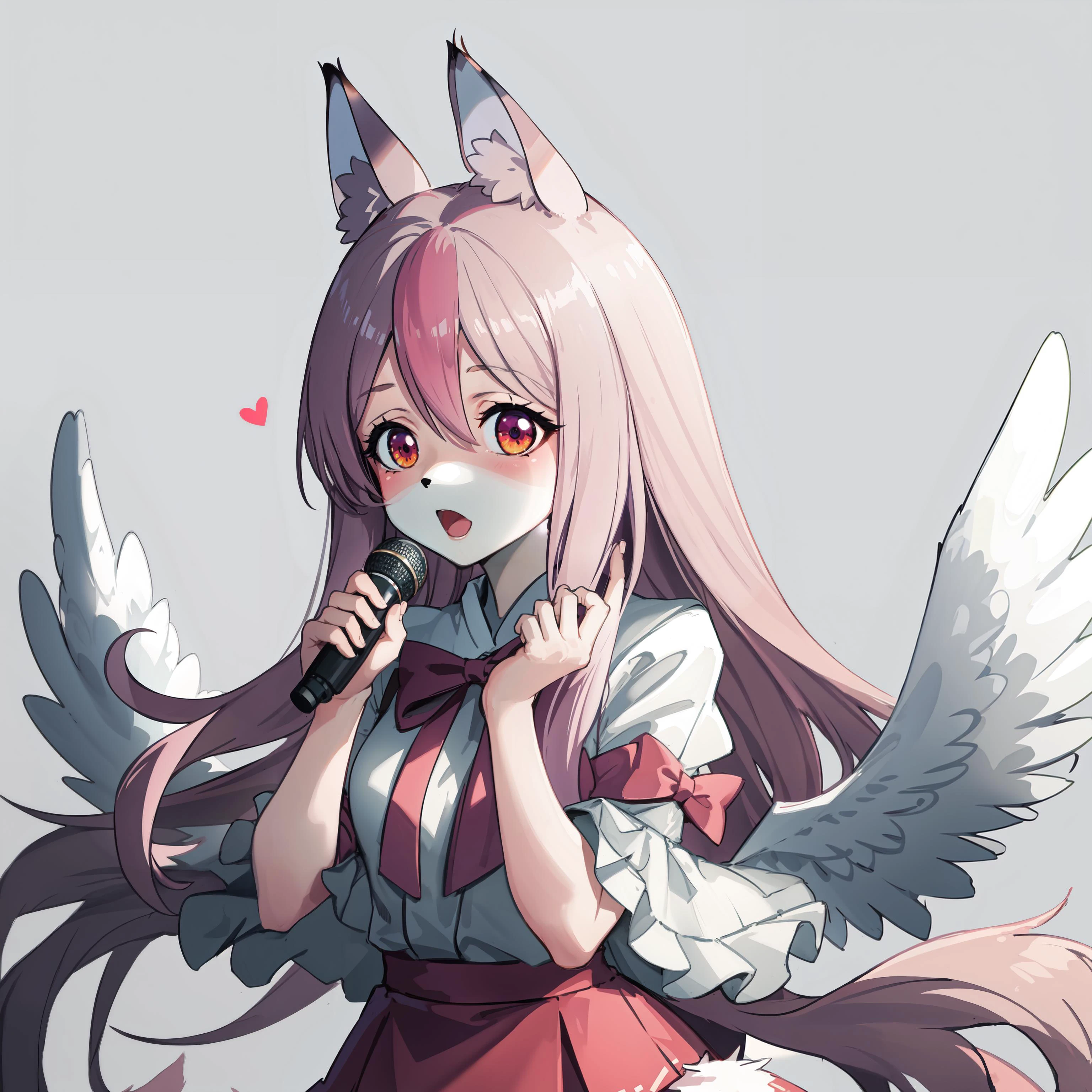 Nazuna Hiwatashi, a animal girl, idol, sings, wings, <lora:NazunaHiwatashiBrandNewAnimal2:0.9>