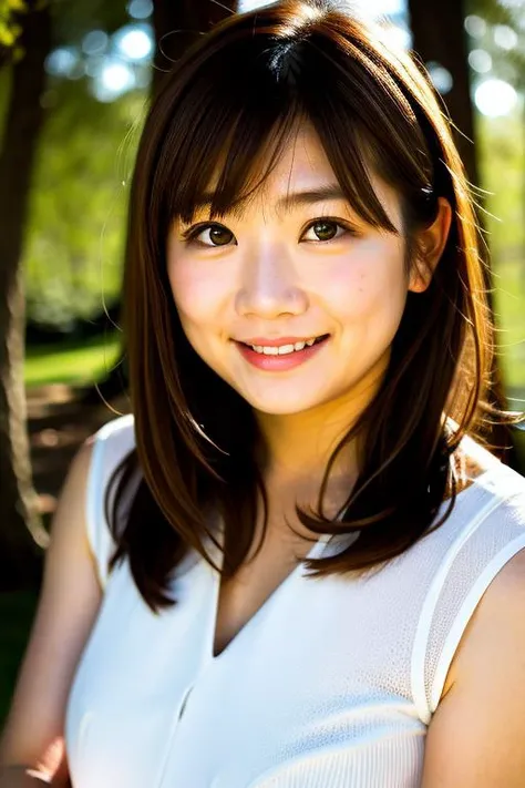 film grain and Fujifilm XT3 and kodak portra,(close shot),(from front),(face close-up:1.2),looking at viewer,<lyco:ManaSakura01V1:0.65>,a detailed photo of a 24 year old Japanese woman named manasakura01,(masterpiece:1.2) and (best quality:1.2) and (photorealistic:1.6) and (Realistic:1.6) and Detailed Skin Textures and detailed skin pores and high skin detail and Wearing luxurious and well-designed dresses and Detailed facial features and detailed eyes and eyelashes and natural smile and (swept bangs:1.2),(brown hair) and standing,Detailed Clothes Textures and Detailed natural forest background,blurry background,depth of field,bokeh,photorealistic light and natural light