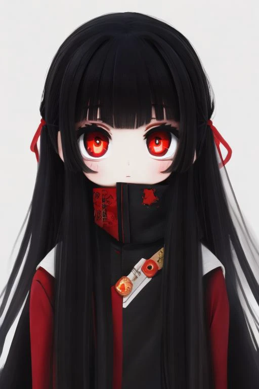 1girl, black background with lots of red eyes, black hair, messy, long hair, red eyes, blood, red and black