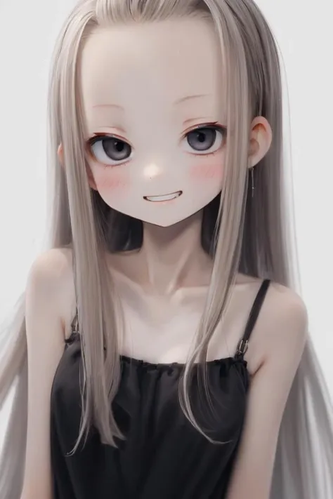 1girl,solo,
blonde hair, long hair,(hairline:1.4),puffy hair,wavy hair,
black eyes,(half-closed eyes:1.2),sleepy,
(smirk:1.2),
camisole,