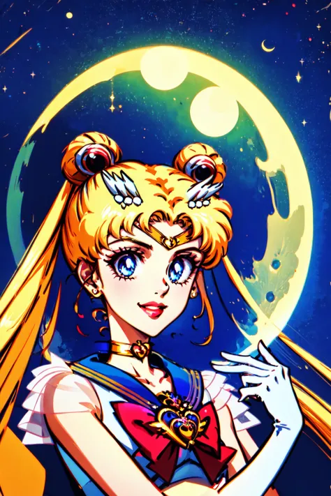 masterpiece, best quality, (1girl), supersailormoon, detailed face, , smile, nigh sky, moonlight, moon, white gloves, cowboy shot, detailed eyes, detailed face <lora:super_sailor_moon:1>