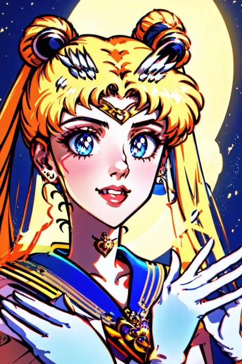 masterpiece, best quality, (1girl), supersailormoon, detailed face, , smile, nigh sky, moonlight, moon, white gloves, cowboy shot, detailed eyes, detailed face <lora:super_sailor_moon:1>