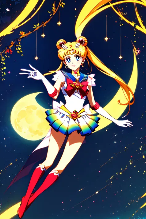 masterpiece, best quality, (1girl), supersailormoon, detailed face, smile, nigh sky, moonlight, moon, sakura trees, white gloves, detailed eyes, detailed face, full body, galaxy background <lora:super_sailor_moon:1>