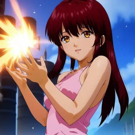 Ultra-realistic extremely detailed 8k masterpiece of a sexy woman using shooting ki blast from her palm, ki blast, extremely detailed eyes and facial features, dramatic epic lighting, awesome composition<lora:ki blast:0.7>   <lora:sakura wars anime style:0.8> sakura wars anime style