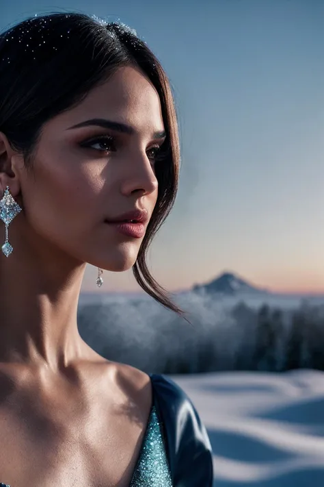 EizaG_SoloTI_v1,
(In a shimmering ice-blue dress, with crystal earrings, for a cool and enchanting look),
(On a snow-covered hill at twilight, with the sky turning deep blue, crisp air and a serene, frosty atmosphere: 1.3),
(seductive:1.3),(analog, cinematic, film grain, hazy atmosphere, cinematic shot:1.3),
<lora:add_detail:0.6>,<lora:LowRa:0>, PA7_Portrait-MCU,