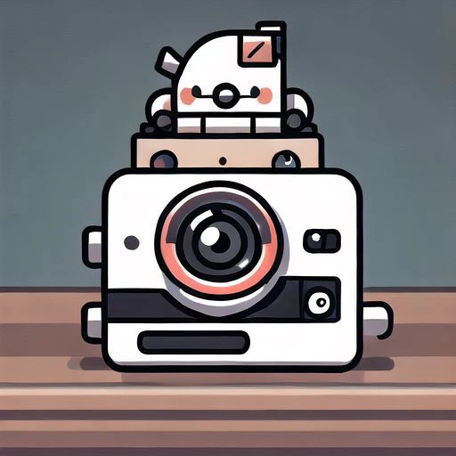 A person with a camera on their head, somewhat cute, 2.5d