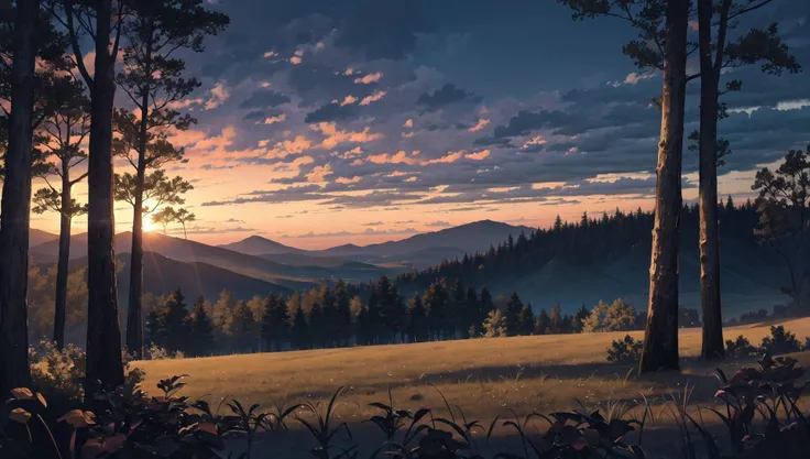 masterpiece, best quality, highres, scenery, nature, forest, dawn, night, sky, cloud, horizon, outdoors, (no humans), cinematic lighting, professional shadow <lora:Vibrance:0.15>