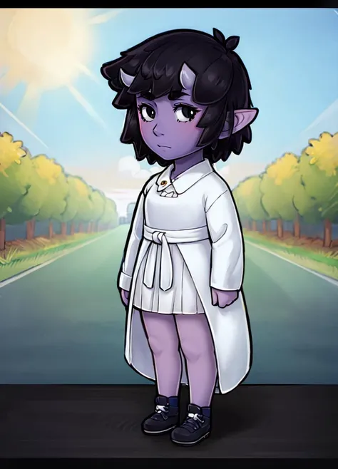 (masterpiece, best quality, beautiful detailed eyes, cinematic lightining), adult,
1girl, solo, standing, park, outdoors, sun, white dress,
<lora:UmeIttla_V3-Manityro-dadapt:1> UmeIttla, colored skin, slit pupils, oni horns, skin-covered horns, short hair, toned,
<lora:PaperMario:0.7> chibi, black eyes, full body,