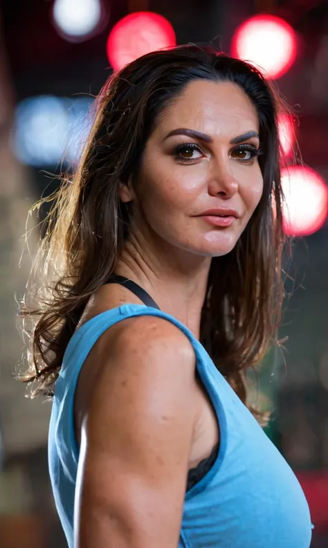 zPDXL2, zPDXLrl, <lora:AvaAddams4:1>, <lora:lowlight:0.3>, AvaAddams, realistic, solo, looking at viewer, upper body, depth of field, neon lights,
