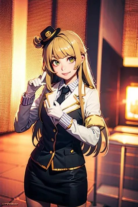 minami kotori,cosplay.long hair, blonde hair,bangs, side ponytail,single hair bun,maid uniform,maid cafe shop,