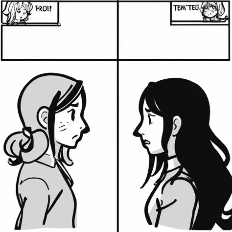 storyboard style, 2girl, arguing, mad, upset, monochromatic, white background, talk with each other, 1 girl with a dog, <lora:storyboard v2:0.8>
