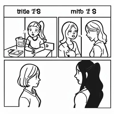 storyboard style, 2girl, arguing, mad, upset, monochromatic, white background, talk with each other, 1 girl with a dog, <lora:storyboard v2:0.8>
