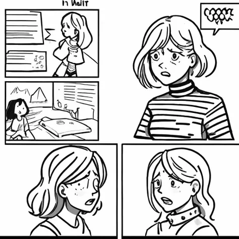 storyboard style, 2girl, arguing, mad, upset, monochromatic, white background, talk with each other, 1 girl with a dog, <lora:storyboard v2:0.8>