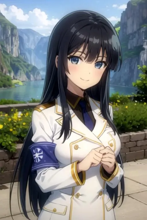 (((pixel-perfect, detail-perfect))), solo, 1girl,  <lora:ikaruga-senran:0.8>, yagyuu, military uniform, armband, looking at viewer, smile