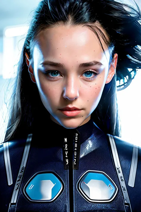 madisonL1 , ((best quality)), ((masterpiece)), (detailed), Midjourney Style, close-up, woman, robot, red eyes, concept art, inspired by Marek Okon, digital art, Crysis Nanosuit, futuristic, (glowing elements:1.1), 4:3 aspect ratio, dynamic duo
