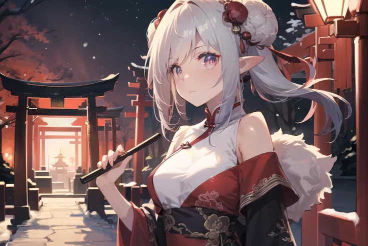 Anime girl sitting on the ground holding a sword, Elf Girl, She has elf ears and golden eyes, guweiz on pixiv artstation, guweiz on artstation pixiv, Official Character Art, Shadowverse Style, Cute anime girl in a beautiful skirt, Popular on artstation pixiv, Keqing from genshin impact