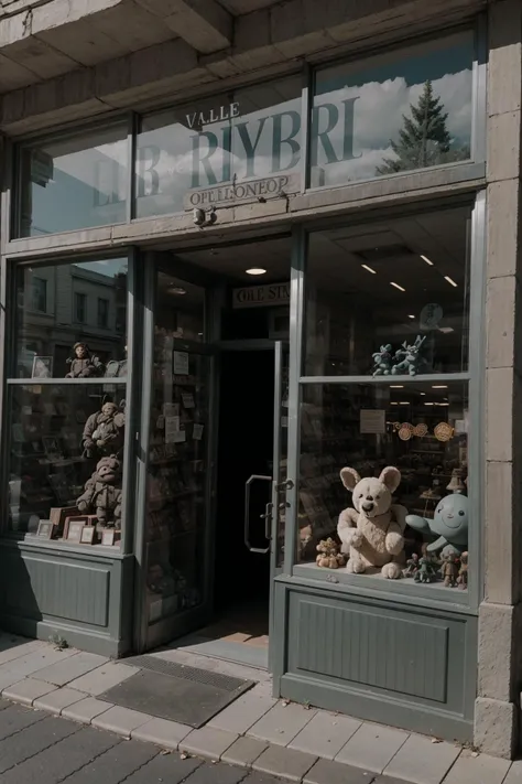 valkyrieAI, outside storefront of an old toyshop, too many good toys on the display window <lora:valkyrie_movie_offset:1>