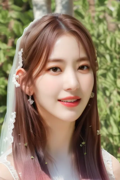 <lora:lesserafimSakura:1>,Sakura,(close-up photo:1.5),(pov:1.1),(ash pink hair,bangs:1.2),straight long hair,korean, woman, complex 3d render ultra detailed, portrait of beautiful women, smile,looking over spruce forest, moody portrait, striking features, beauty, intricate details, dramatic composition, tension, contrast, texture, realism, high-quality rendering, stunning art, high quality, film grain, Fujifilm XT3,swirly bokeh,(realistic, photo-realistic:1.4),RAW photo,physically-based rendering,(looking at camera:1.5),(looking at viewer:1.2),perfect eyes,(8k, best quality, masterpiece:1.2),(full body shot:1.1),octane render,extremely detailed CG, unity 8k wallpaper,studio soft light, rim ligh,in forest,sunlight,standing,(a girl is wearing wedding dress:1.5),hyper realistic detail shiny skin,ultra detailed,(ultra realistic:1.5),(intricate:1.2),(photorealistic:1.4),1girl,(skinny:1.3),detailed background