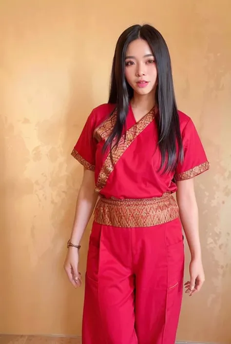 (best quality:1.4), (ultra highres:1.2), (photorealistic:1.4), (8k, RAW photo:1.2),(full head:1.4), (southeast asian girl), (black hair),(red Thai Massage uniform :1.5),<lora:ThaiMassageDressV2:0.7>