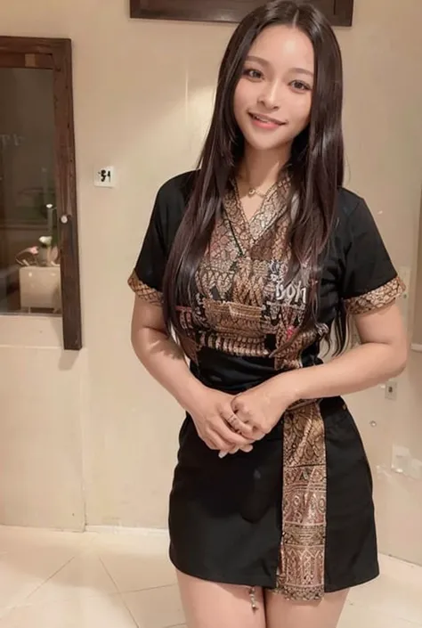 (best quality:1.4), (ultra highres:1.2), (photorealistic:1.4), (8k, RAW photo:1.2),(portrait shot), (black girl), (smile),(Thai Massage dress:1.5),<lora:koreanDollLikeness_v10:0.5> , <lora:ThaiMassageDressV2:0.7>