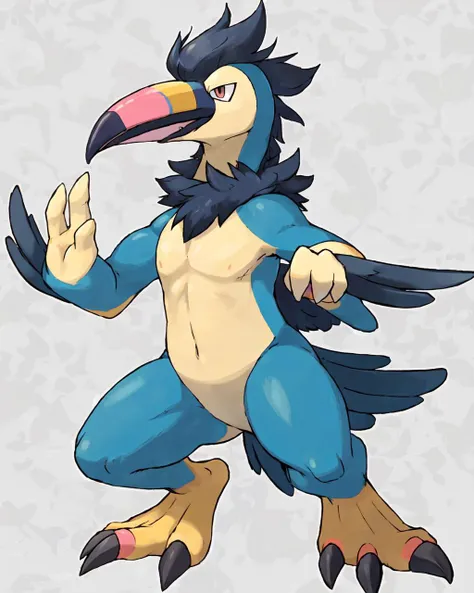 solo, masterpiece, <lora:PokemonDna:0.8>,pokemondna, Toucan, Energetic