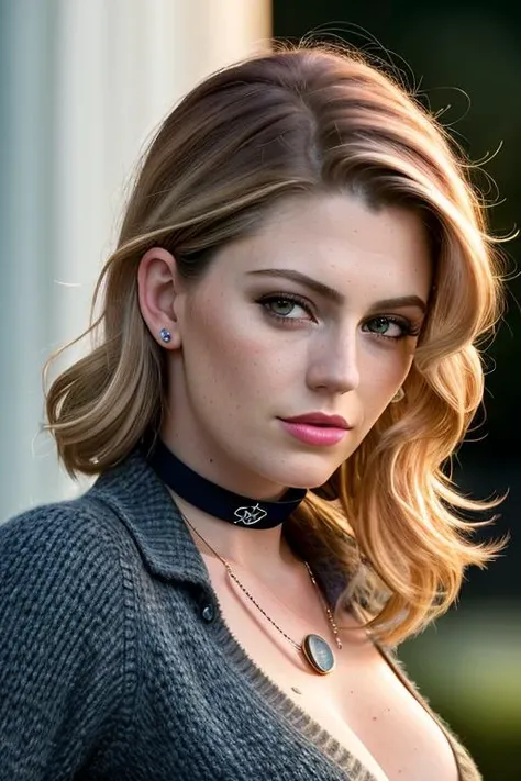 photo of diorabaird-1800-4000:0.99, closeup portrait, hair updo, lipstick, sideface, sweater, dark moody ambience, petite, (masterpiece:1.2) (photorealistic:1.2) (bokeh) (best quality) (detailed skin:1.2) (intricate details) (nighttime) (8k) (HDR) (cinematic lighting) (sharp focus), (closeup portrait:1.1), (choker)