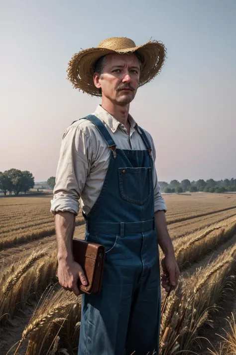 ((masterpiece, best quality, high quality, highres, ultra-detailed)), strelkov, man, farmer, outdoors, straw hat, blue overalls, boots, red harvester, wheat field,
<lora:Strelkov:1>, (cinematic look:1.4), soothing tones, insane details, intricate details, hyperdetailed, low contrast, soft cinematic light, dim colors, exposure blend, hdr, faded, slate gray atmosphere