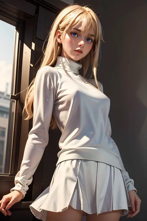 (masterpiece, best quality), 1girl , <lora:arcueid_byscaxzys:1> arcueid, blonde hair, red eyes, long hair, very long hair, bangs, ahoge, sidelocks, long skirt, purple skirt, skirt, sweater, turtleneck, white sweater,