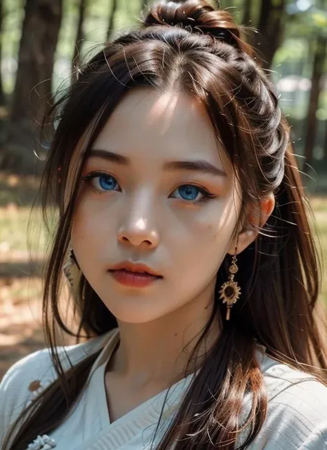 (best quality,ultra-detailed,realistic,RAW photo,8k uhd,ultra high res, masterpiece,dramatic lighting,extremely detailed CG unity wallpaper), 1girl,20 yo, pretty chinese girl,(beautiful details face and eyes:2), (delicate facial features), light smile, blush,full body,flat chest,detailed beautiful skin, chinese clothes,hanfu,river and woods background,ultra-wide angle shot,photorealistic style,cinematic scenes, sharp, <lora:vymilk_v1_100:0.7>