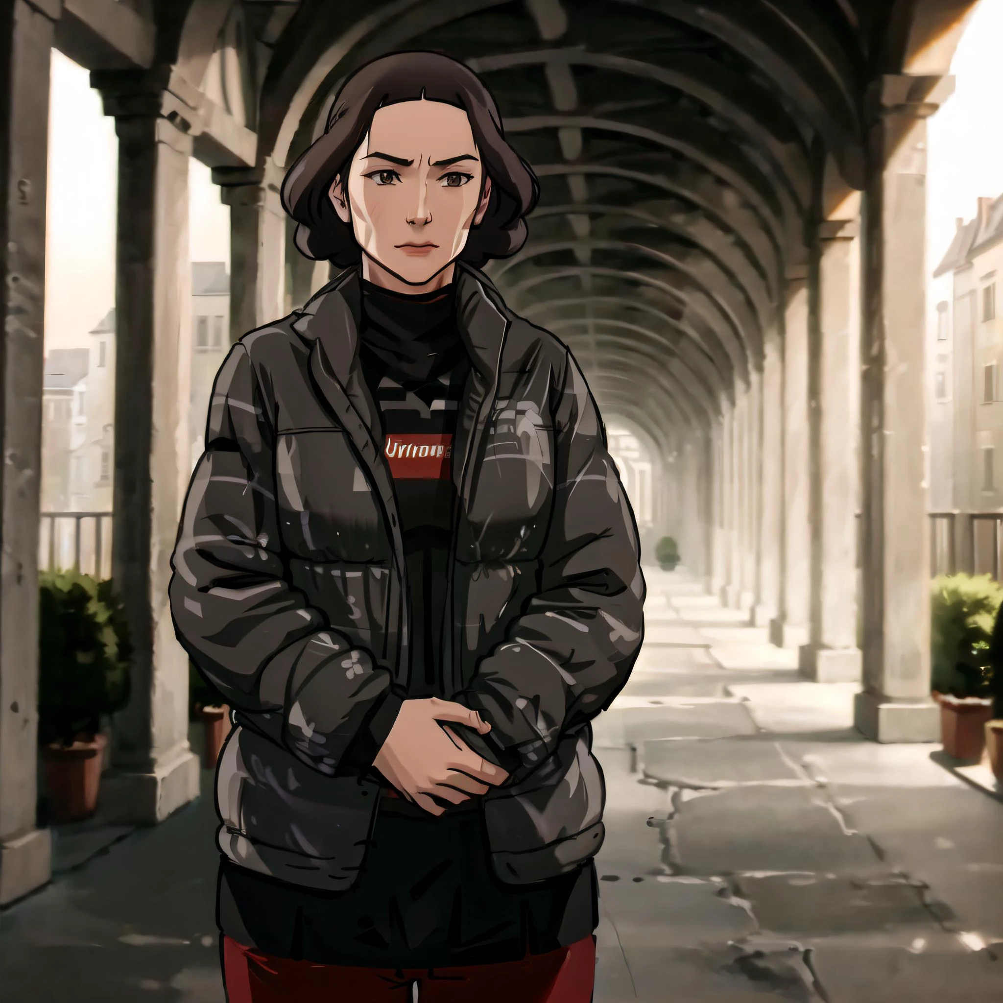 (cowboy shot), (sfw), (masterpiece), (best quality:1.0), (ultra highres:1.0)
BREAK
<lora:LinTLOK:0.6> LinTLOK, 1girl, dripjacket
<lora:dripjacket:1>
BREAK
(castle courtyard, outdoors, gorgeous view)