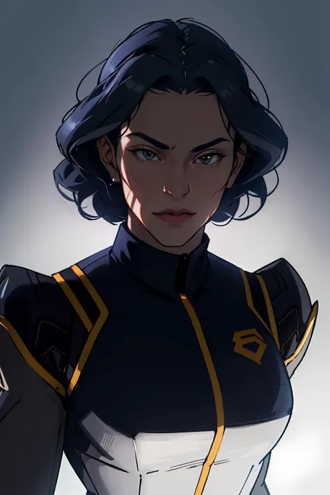 masterpiece, best quality, ultra-detailed, portrait of beautiful LinTLOK, mature female, black uniform, plated armor looking_at_viewer, closed_mouth, simple_background, volumetric lighting,intricate details, tonemapping, sharp focus, hyper detailed, trending on Artstation, <lora:LinTLOK:0.7>
