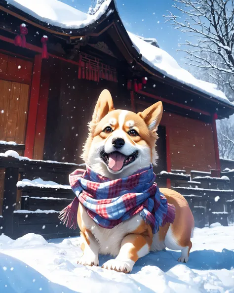 <lora_å¨ç©æ¨¡å丨æ¯åº MG_CORGI_V1.0:0.8>,(puppy:1.2),(welsh corgi:1.2),(corgi:1.2),mangguo_keji,mangguo,(dogs:1.2),(plaid_scarf:1.2),cute,kawai,chinese buildings,outdoors,chinese style architecture,in winter,on a hill,snowflakes,Snow cover,Snow land,<lora:3_corgi_v1:0.2>,animal,, masterpiece,best quality,highly detailed,Amazing,finely detail,extremely detailed CG unity 8k wallpaper,score:>=60,, beautiful detailed eyes,Fine hair texture,