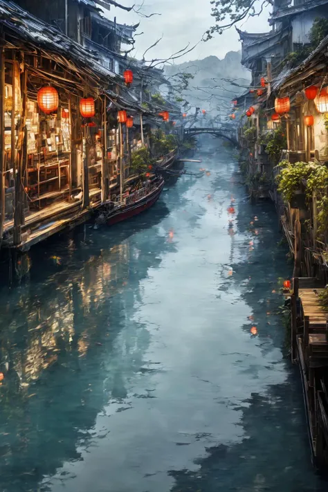 landscape,water town,commercial street,central waterway,small boats,wooden arch bridge,tourists standing,scenic background,traditional architecture,cobblestone path,lanterns,local shops,bustling atmosphere,reflections on water surface,serene river,clear sky,distant mountains,<lora:绪å¿-æ°´ä¹¡åºæ¯_V1:0.6>,<lora:1ç»èå¢å Add More Details - Detail Enhancer>,<lora:lora-GongbiPainting å·¥ç¬ç»é£:1>,, masterpiece,best quality,highly detailed,Amazing,finely detail,extremely detailed CG unity 8k wallpaper,score:>=60,, incredibly absurdres,wallpaper,realistic,real,photo,landscape,foreshortening,, beautiful detailed eyes,Fine hair texture,